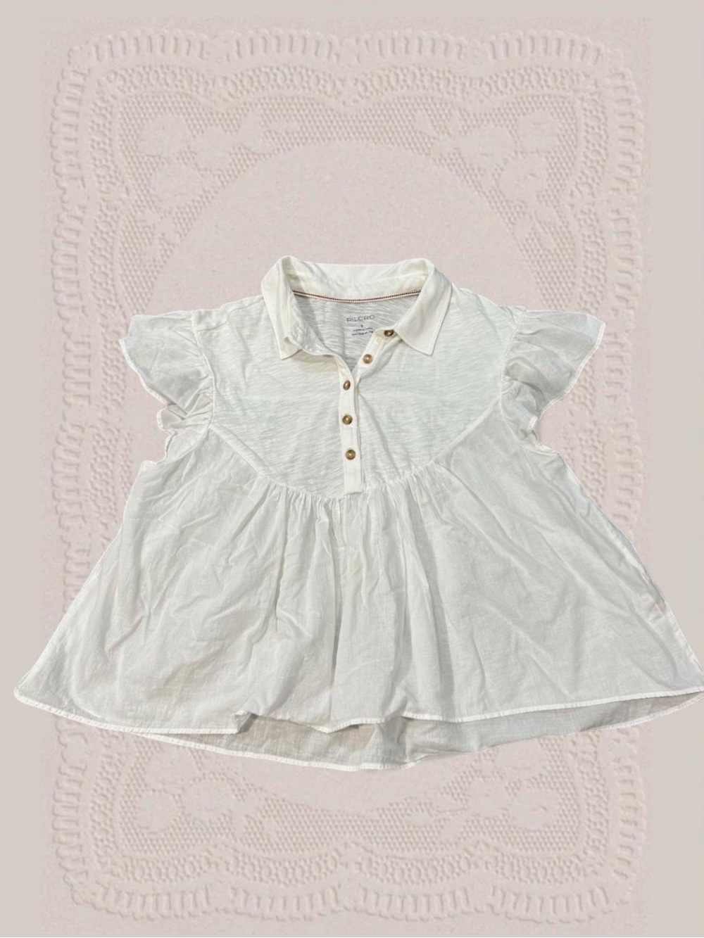 PILCRO Anthropologie Babydoll Flutter Sleeve Top White Classic Preppy Casual